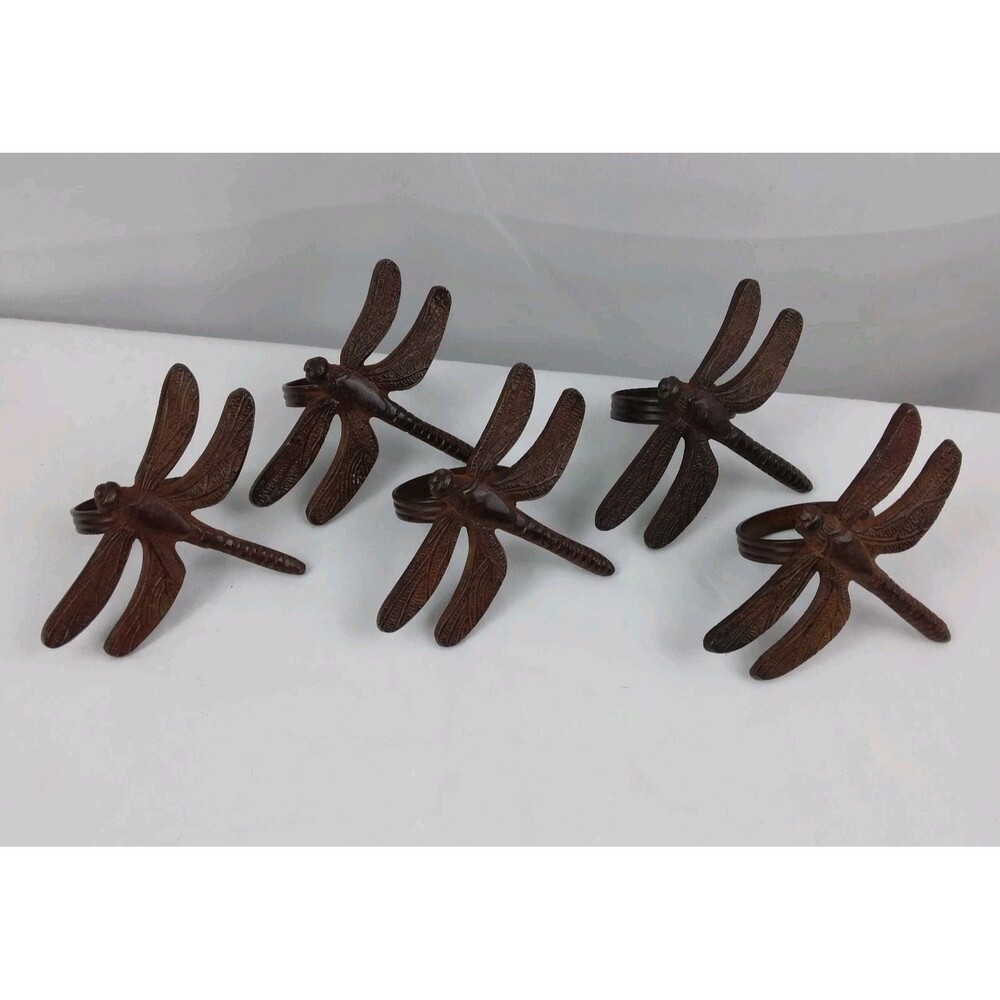 Pier 1 Dragonfly Napkin Rings Rustic Cast Iron Rusty Brown Rustic Metal Set Of 5